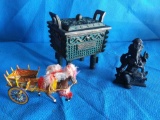 Trio of Eastern Asian Items Including OLD Cast iron ashtray