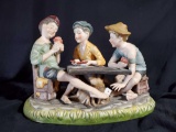 THE CHEATS ceramic figure Boys Playing Cards 8? x11?