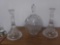 three pieces of glass including a pair of candlesticks and a dome lidded candy dish