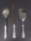 Trio of Wallace Silversmiths Large Serving Knife, Pasta spoon, Server