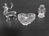 Trio of Waterford, one Marquis, heart Jewelry dish, moose with damage and previous repair
