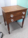 Very Old 2 Drawer Side Table with Glass Handles/drawer pulls