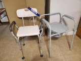 2 Medical Safety devices - Folding Steel Comode and shower bench with arms and back