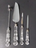 (4) Glass-handled Utencils, 2 Marked Waterford, matching handles