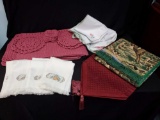Vintage Table linens including needle point Tea towels, table runners, the runner's, crochet place