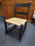 Primitive, rush seated low rocking chair