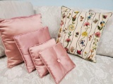 5 (plus 2) Pretty Pillow grouping including stitched and satin