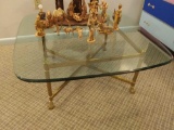 Mid-Century Labarge Brass & Glass Coffee Table Claw Foot Hollywood Regency
