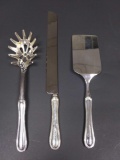 Trio of Wallace Silversmiths Large Serving Knife, Pasta spoon, Server