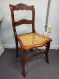 Beautiful Antique carved wood Cane seated side chair