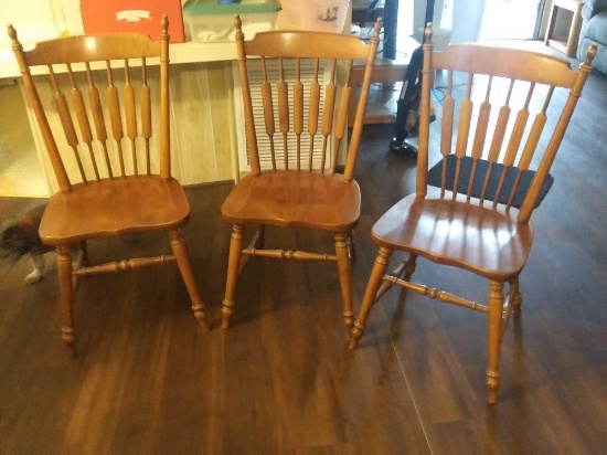 Trio of Midcentury Cattail Back Maple Dining Chairs, possibly COCHRANE