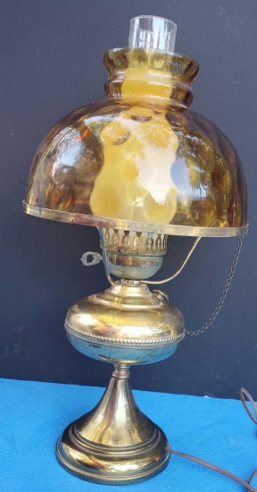 20" Vintage Brass Amber Electric Oil hurricane lamp
