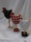 Trio of cute wooden rooster figures with Raffia tails