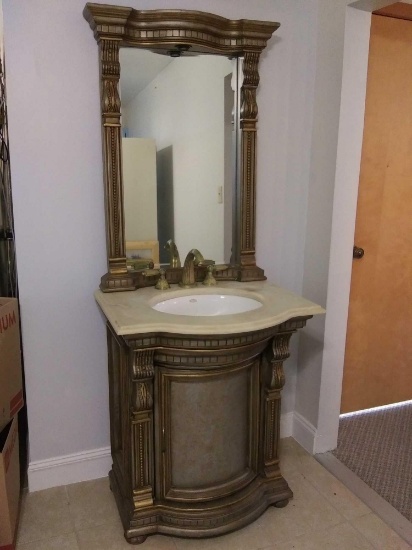 ornate and awesome vanity and vanity mirror with marble look