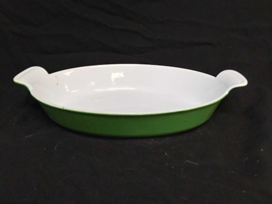 12" Green Enameled Cast Iron MADE IN BELGIUM Casserole