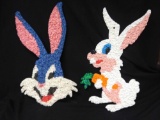 Vtg Bugs Bunny and White Rabbit Melted Plastic Popcorn Decorations Easter Warner Bros