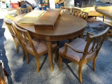 Vintage Neo Classical Dining Table with 6 Chairs, Leaf Insert, and Protective Pads