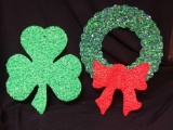 Vtg Holiday Wreath and Shamrock Melted Plastic Popcorn Decorations Christmas St Patrick's Day
