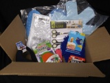 BOX OF NEW FUN MARCHANDISE! including squeezed sponge, ear bands, odor eliminators, and more