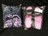(2) Pairs of NEW IN PACKAGE plaid Crocs style slides, massaging Comfort slides