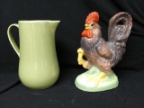 farmhouse style with Pottery Barn Sophia green picture and rooster ceramic figure