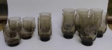 3 Groupings of Pfaltzgraff The Village pattern Brown Glass Glasses