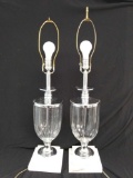 Pair of Silver-tone and Glass Marble Base Table Lamps, no shades