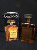 Sealed Amaretto Disaronno bottle with contents and box