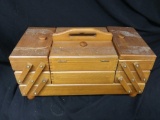 Beautiful oak wood fold-out sewing kit box
