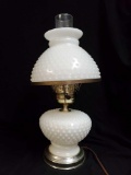 Vintage Hob nail Milk glass Table lamp electric hurricane