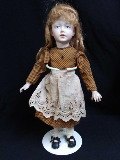 14" Real Seeley Doll Body, Professionally Crafted, Reproduction Doll in Orange and Black Dress