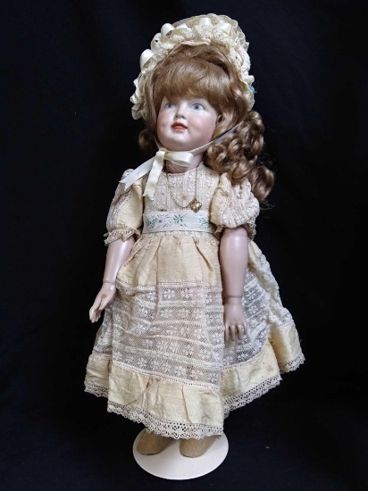 15" Real Seeley Doll Body, Professionally Crafted, Reproduction Ceramic Doll in Lace Dress