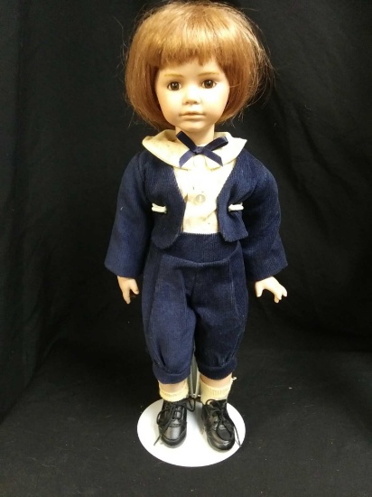 15" (Probably) Real Seeley Doll Body, Professionally Crafted, Reproduction Ceramic Boy Doll in Blue