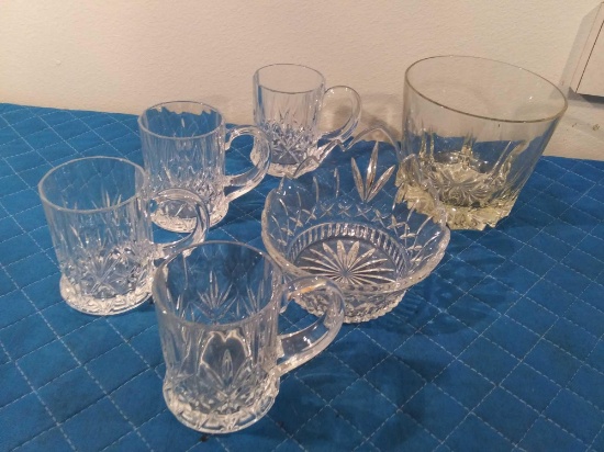 Nice Glass Grouping with Matching Styles Including Nice Ice Bucket