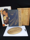 6 Pc Kitchen Grouping including New Old Stock Griddle, Vermilion chopping block, new in box cookie