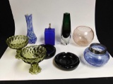 Very Cool Colored Glass Grouping Including Vases and Onyx-color Ash Trays