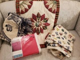 Linens and material incuding NEW Full sheet set,quilted pillow cover