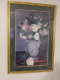 Large Gold Framed Floral Print Behind Glass