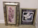 Pair of Framed and Matted Behind Glass Floral Wall Art