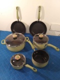 (9) Pc Paula Deen porcelain nonstick Gourmet cookware, Teflon