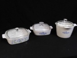 (3) Vintage Lidded CorningWare including Blue Dusk and Blue Cornflower