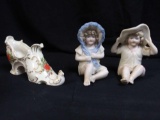 Trio of Ceramic Reproduction Crafstmanship: Pair of Bonneted Piano Dolls and Ceramic Choe