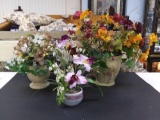 (3) Linen Floral Arrangements Brightly Colored! in Ceramic Pots