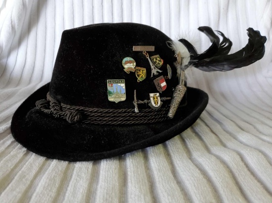 Vintage Authentic FLECHET of France Velvet Hat with Pins , Thomas Berg, New York