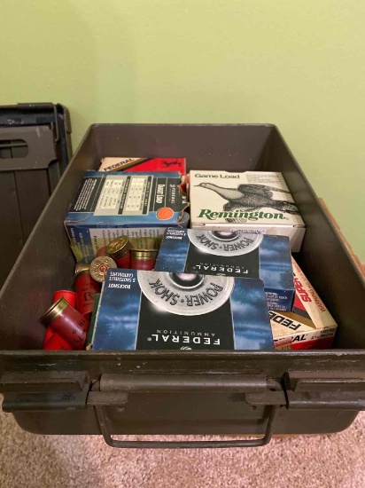 Really unique ammo box with a huge lot of 12 gauge shotgun shells