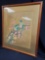 Vintage Parakeet painting, framed Bamboo style, under glass