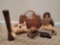 Vintage Primitives including Bobbin, woven purse, rag doll