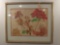 Large Original Geranium Painting Framed behind Glass