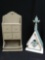 Pair of Shabby Chic Decor: Wall Mountable Sectioned Organizer and Bird House