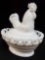 IMPERIAL IG white Milk Glass, lidded ROOSTER DISH